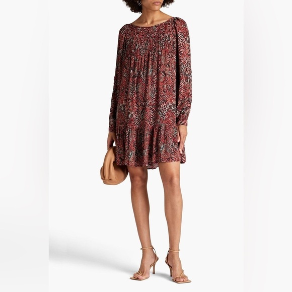 NICHOLAS Devan gathered snake-print crepe mini dress Sz US 10 - Picture 1 of 8